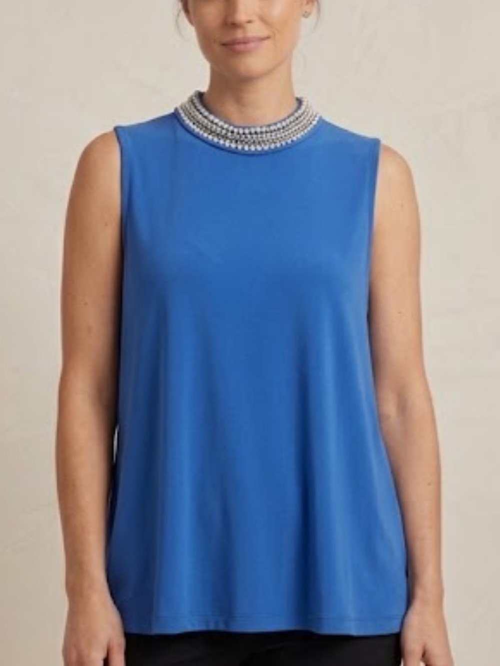 Tiana B. Royal Blue Tank Top with Beaded Collar